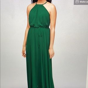 Halter Bridesmaid Dress with Slim Sash in Juniper